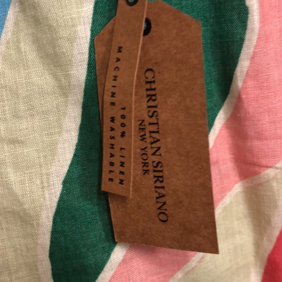 CHRISTIAN SIRIANO-Crewneck LINEN Green,Orange Pink Floral/Tropical Blouse Top 2X - Picture 10 of 10